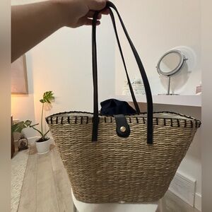 Woven Tote Bag with Genuine leather strap